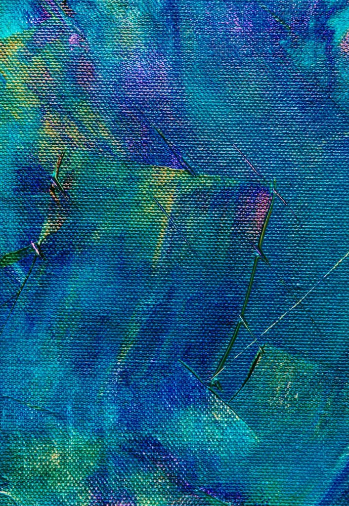 abstract painting with blue and green accents