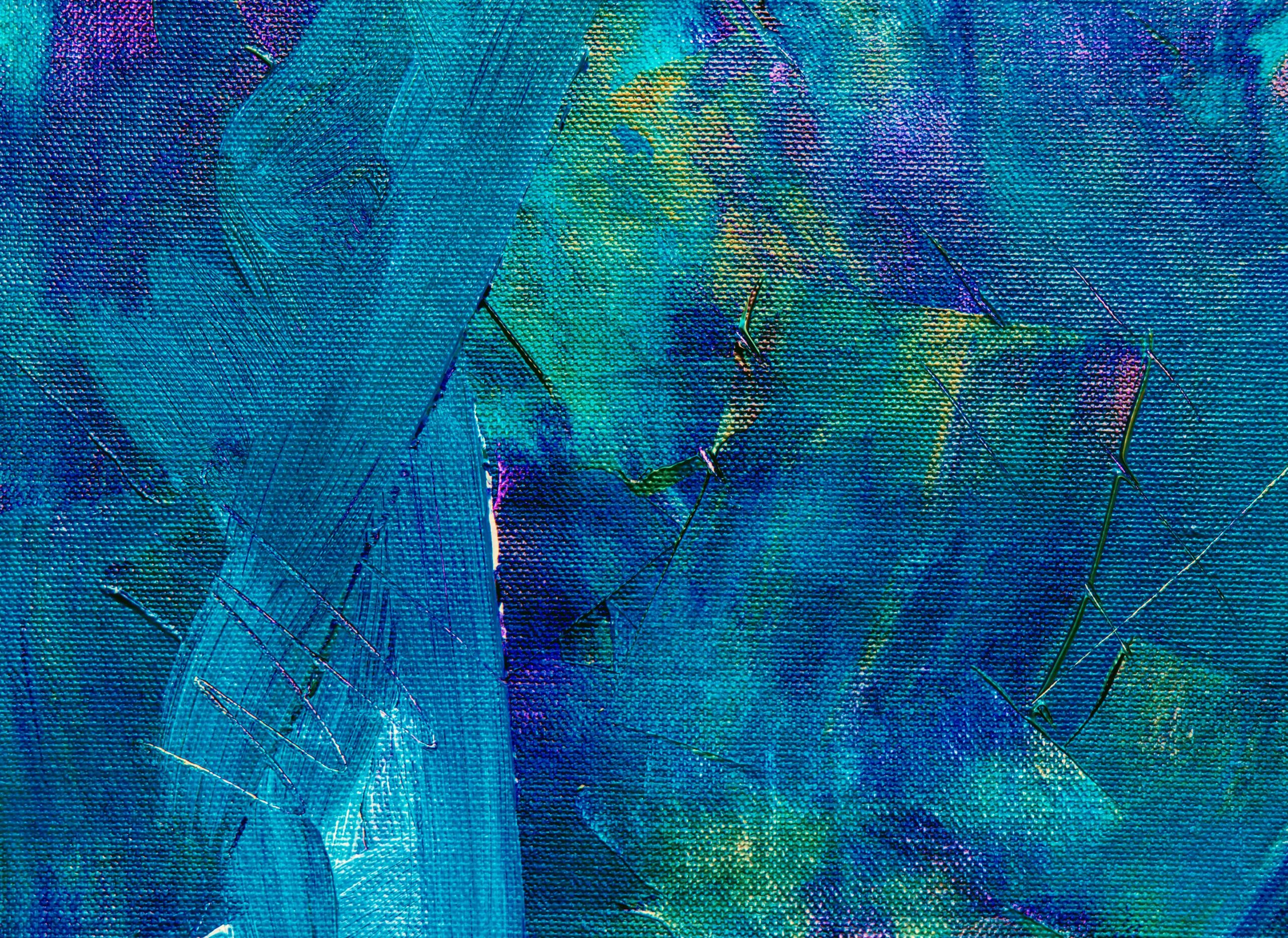 abstract painting with blue and green accents